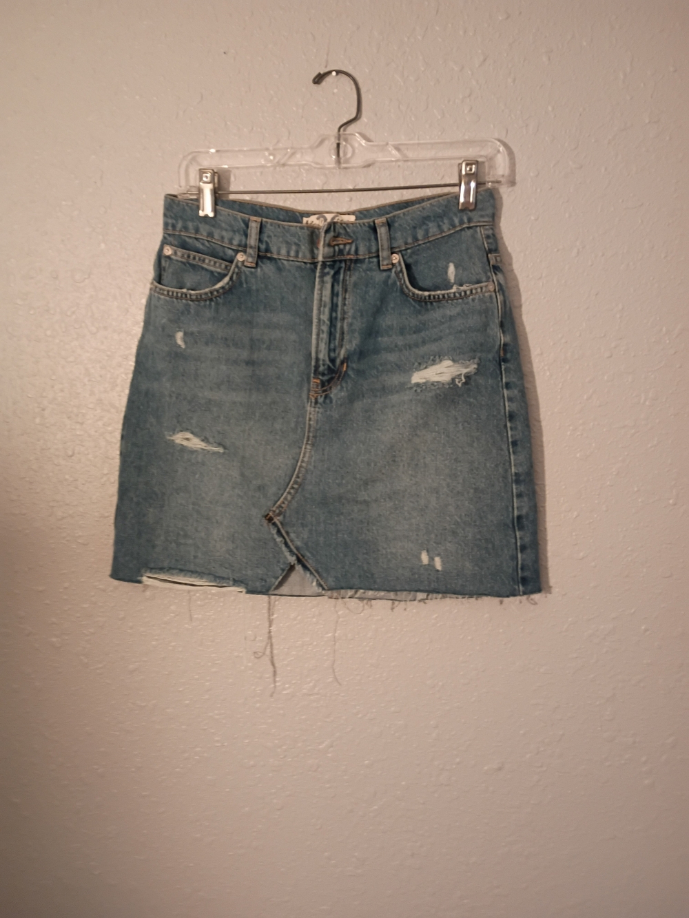 We The Free Light Blue Distressed Denim Mini Skirt